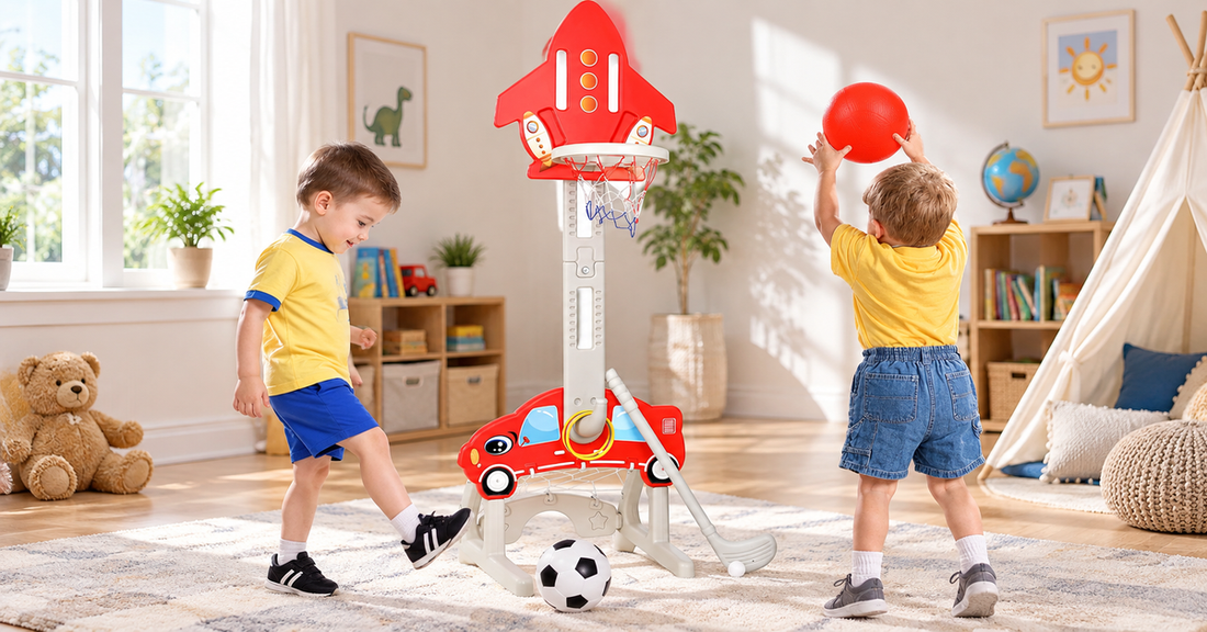 How to Set Up a 4-in-1 Kids Sports Center for Indoor and Outdoor Play featuring 4-in-1 Kids Basketball Hoop Set with Football, Golf & Ring Toss – Adjustable Toddler Sports Center for Indoor & Outdoor Play