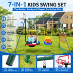 CYFIE 7-in-1 kids swing set with saucer swing, toddler swing, basketball hoop and soccer goal for backyard outdoor play