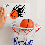 CYFIE suction cup basketball hoop mounted on a clean smooth wall for indoor play