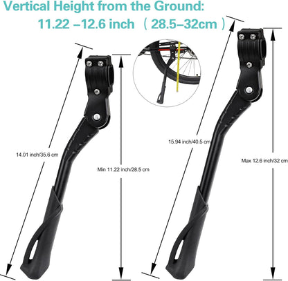 Adjustable Bike Kickstand – Rear Side Stand for 24-29 Inch Mountain, Road, BMX & MTB Bikes, Black