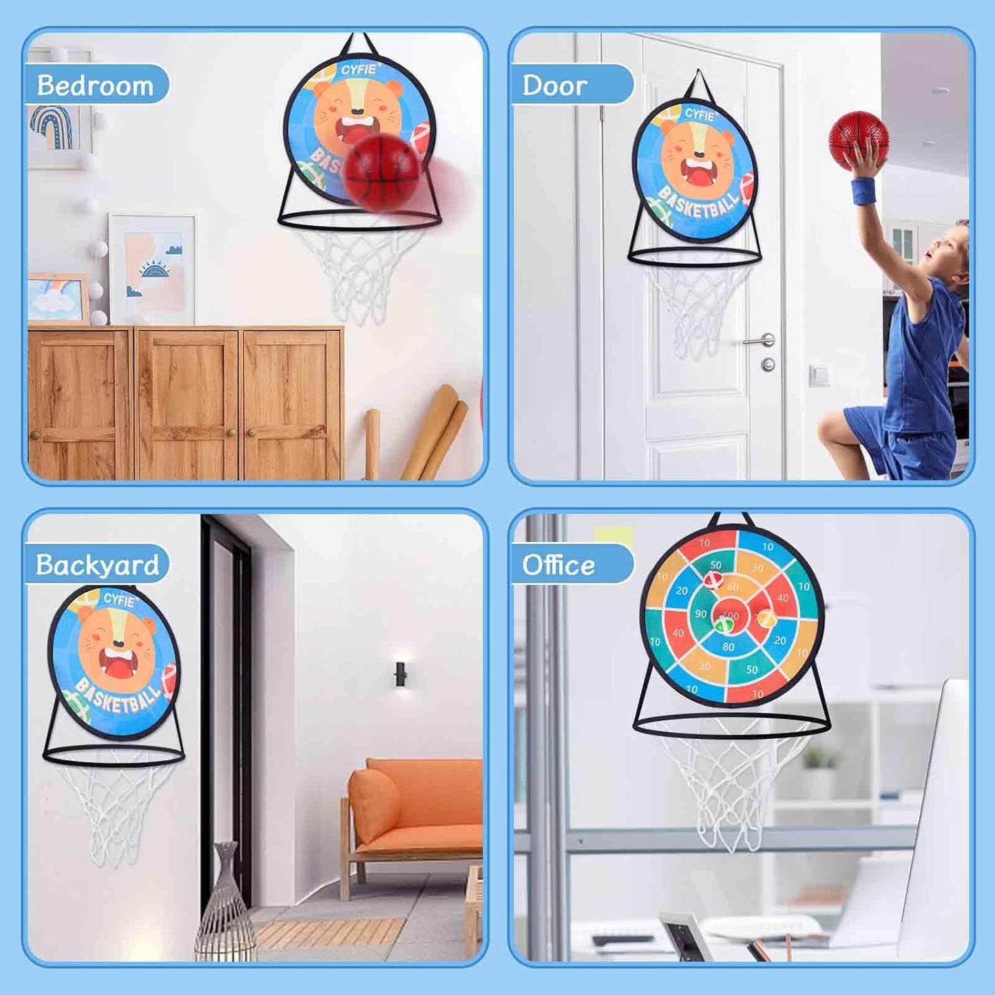 2-in-1 Kids Basketball Hoop with Dart Board – Indoor Sports Toy Set for Boys & Girls