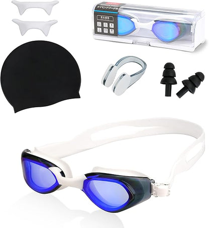 Unisex Swim Goggles Set – Anti-Fog, Leak-Proof with Nose Clip, Earplugs, Cap & Case