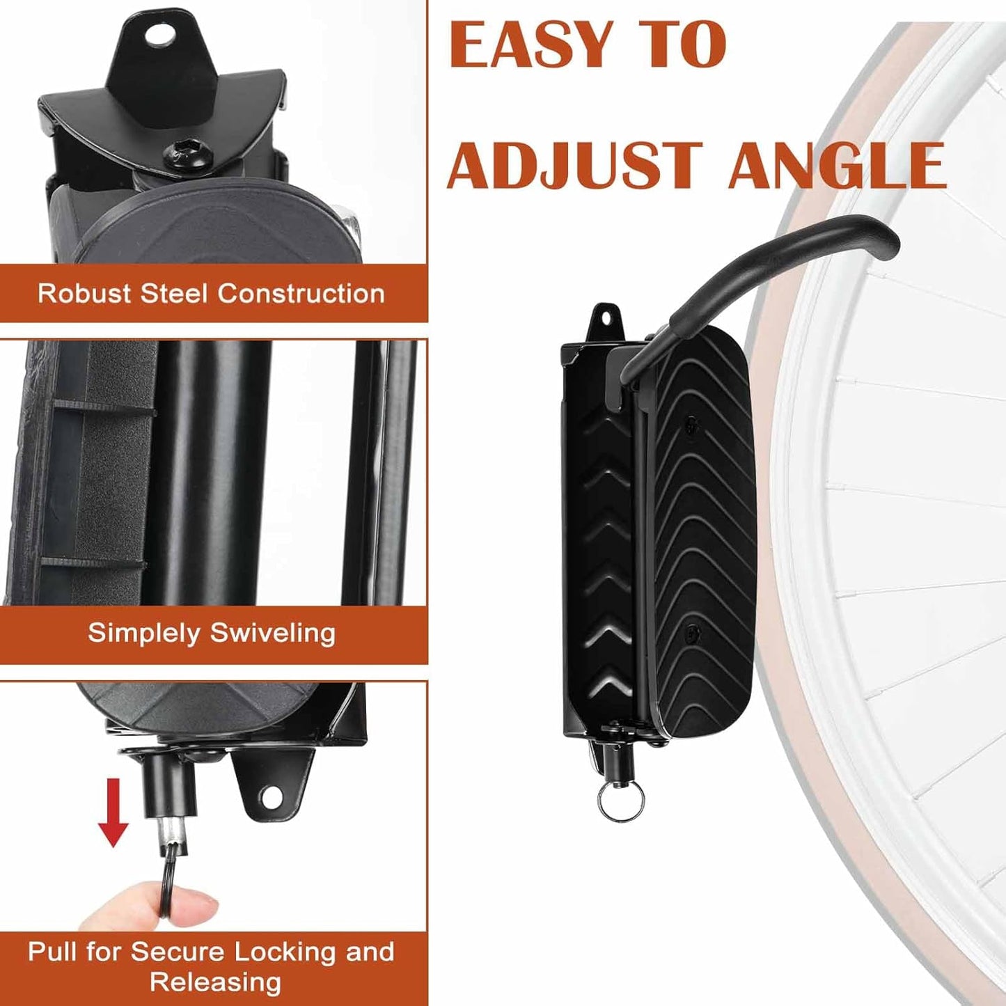 Wall Mount Bike Rack – 150° Swivel, Space-Saving