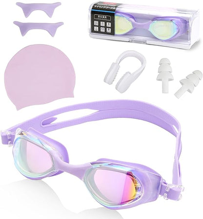 Swim Goggles – Anti-Fog, Leak-Proof with Nose Clip, Earplugs, Cap & Case