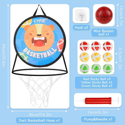 2-in-1 Kids Basketball Hoop with Dart Board – Indoor Sports Toy Set for Boys & Girls