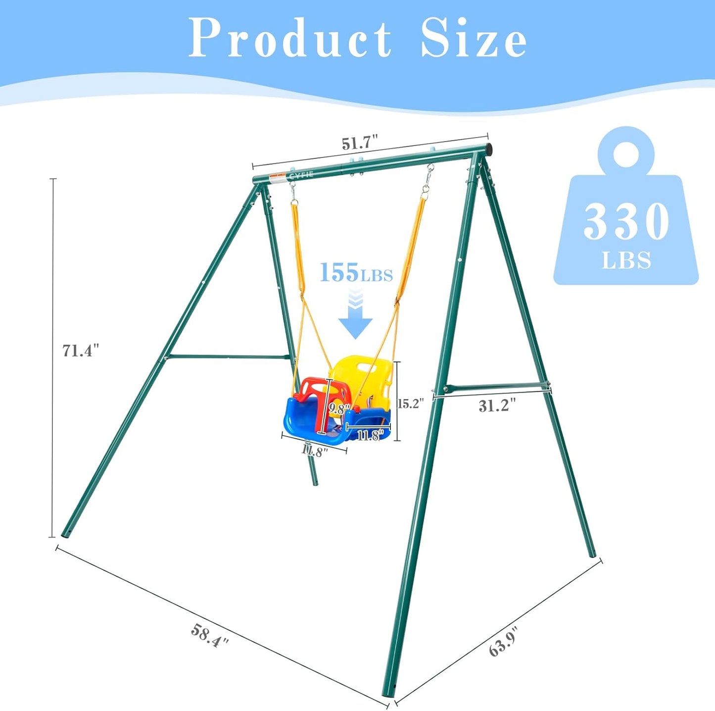 3-in-1 Toddler Swing Set – Indoor/Outdoor Baby Swing with Metal Frame