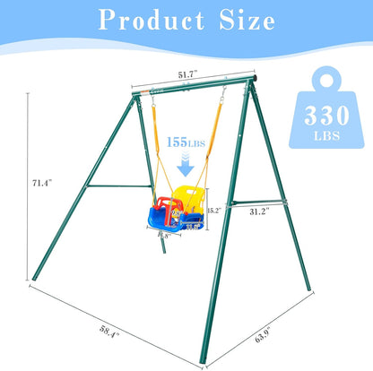 3-in-1 Toddler Swing Set – Indoor/Outdoor Baby Swing with Metal Frame