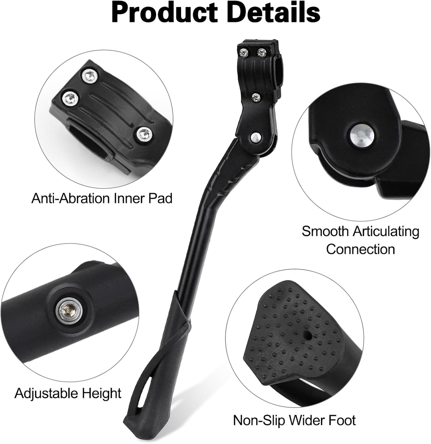 Adjustable Bike Kickstand – Rear Side Stand for 24-29 Inch Mountain, Road, BMX & MTB Bikes, Black