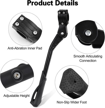Adjustable Bike Kickstand – Rear Side Stand for 24-29 Inch Mountain, Road, BMX & MTB Bikes, Black