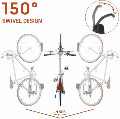 Wall Mount Bike Rack – 150° Swivel, Space-Saving