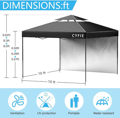 2026 Upgraded 10’x10’ Pop-Up Canopy Tent with Vent Roof & Sidewalls – Reinforced Frame for Extra Strength