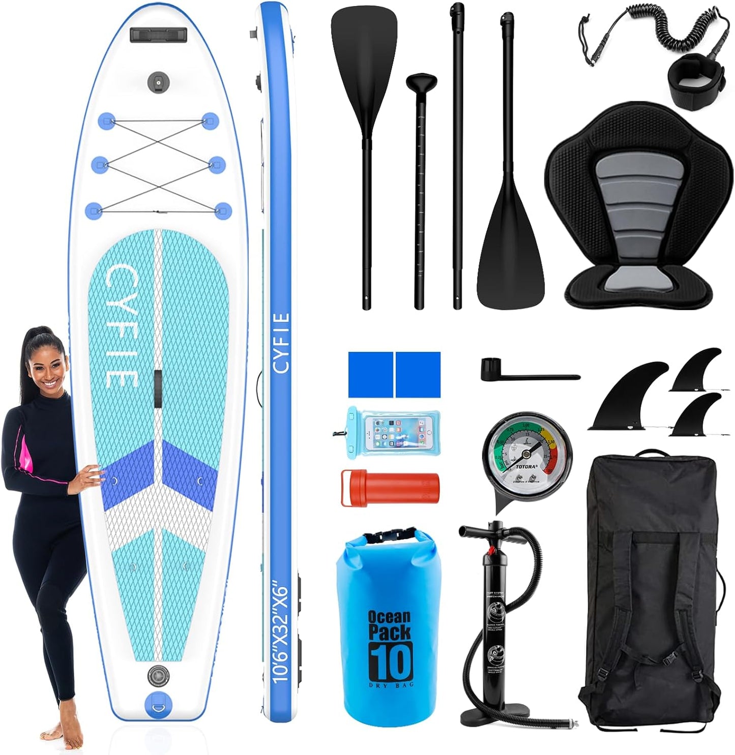 2026 Upgraded 10'6" Inflatable SUP – Reinforced Paddle Board for Enhanced Durability & Stability