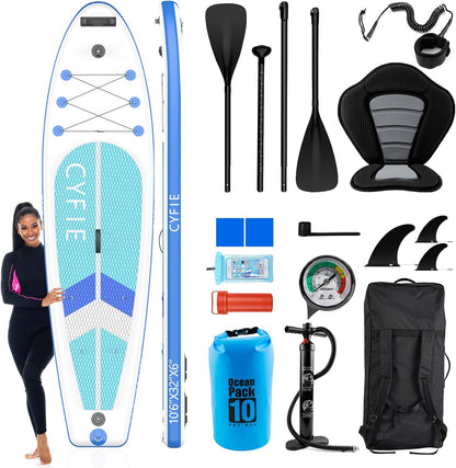 2026 Upgraded 10'6" Inflatable SUP – Reinforced Paddle Board for Enhanced Durability & Stability