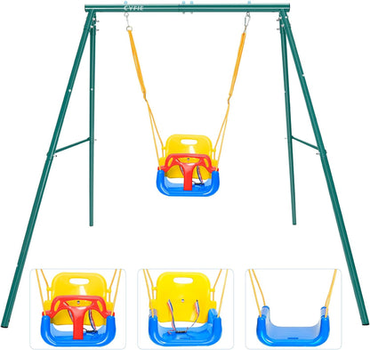 3-in-1 Toddler Swing Set – Indoor/Outdoor Baby Swing with Metal Frame