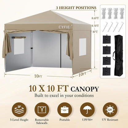 New Upgraded 10x10 FT Pop-Up Canopy Tent with 4 Sidewalls – 30% More Wind-Resistant, Reinforced Frame