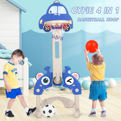 4-in-1 Kids Basketball Hoop Set – Adjustable Height, Football, Golf & Ring Toss