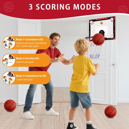 Indoor Mini Basketball Hoop with Electronic Scoreboard, Sound & 3 Balls – Suction Cup Toy for Kids & Teens