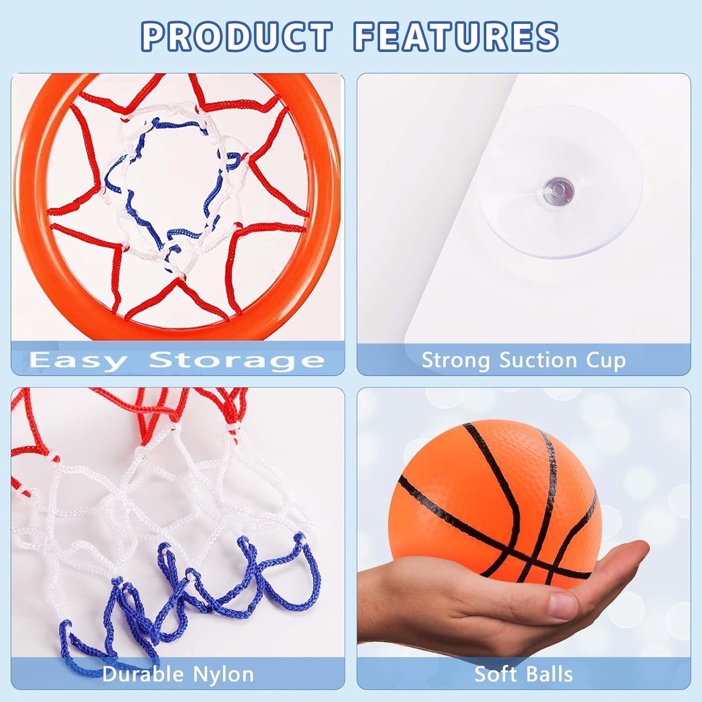 Bathtub Basketball Hoop – Suction Cup Toy with 4 Balls for Kids 3-8
