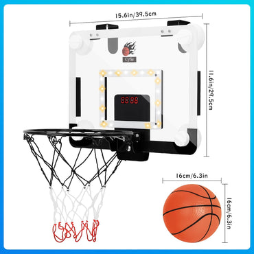LED Mini Basketball Hoop with Electronic Scoreboard – Over-the-Door & Suction Cup Indoor Set for Kids