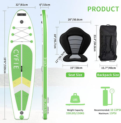 2026 Upgraded 10'6" Inflatable SUP – Reinforced Paddle Board for Enhanced Durability & Stability