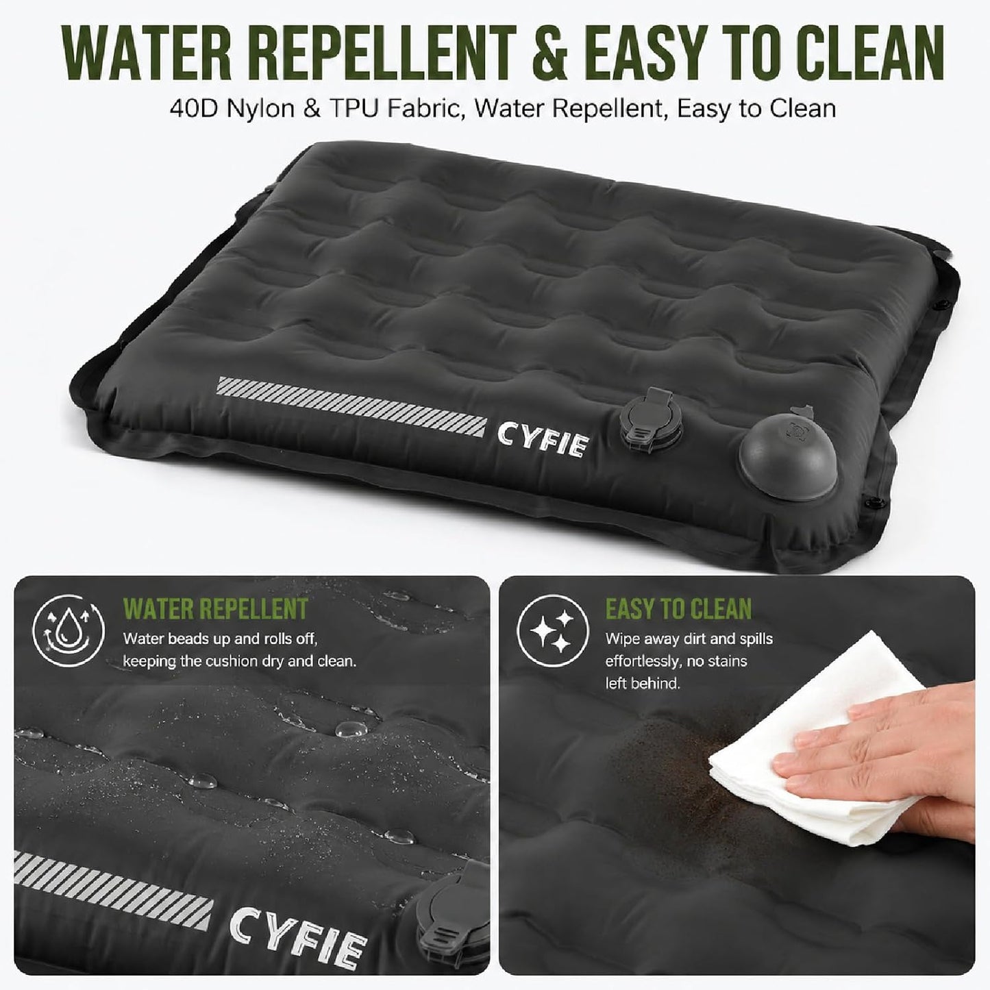 Cyfie Inflatable Seat Cushion for Travel, Portable Stadium Seat | 2.8" thick inflatable cushion, lightweight, water-resistant, ideal as an airplane seat cushion, camping pad and outdoor seat