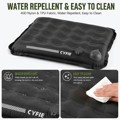 Cyfie Inflatable Seat Cushion for Travel, Portable Stadium Seat | 2.8" thick inflatable cushion, lightweight, water-resistant, ideal as an airplane seat cushion, camping pad and outdoor seat