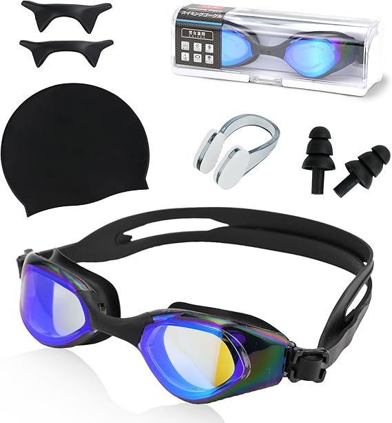 Swim Goggles Set – Anti-Fog, Leak-Proof with Nose Clip, Earplugs, Cap & Case for Men & Women