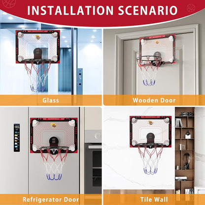Indoor Mini Basketball Hoop with Electronic Scoreboard, Sound & 3 Balls – Suction Cup Toy for Kids & Teens