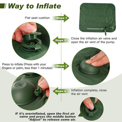 Cyfie Inflatable Seat Cushion for Travel, Portable Stadium Seat | 2.8" thick inflatable cushion, lightweight, water-resistant, ideal as an airplane seat cushion, camping pad and outdoor seat