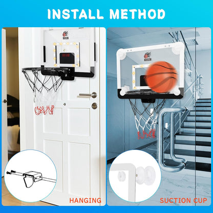 LED Mini Basketball Hoop with Electronic Scoreboard – Over-the-Door & Suction Cup Indoor Set for Kids