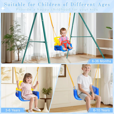 3-in-1 Toddler Swing Set – Indoor/Outdoor Baby Swing with Metal Frame