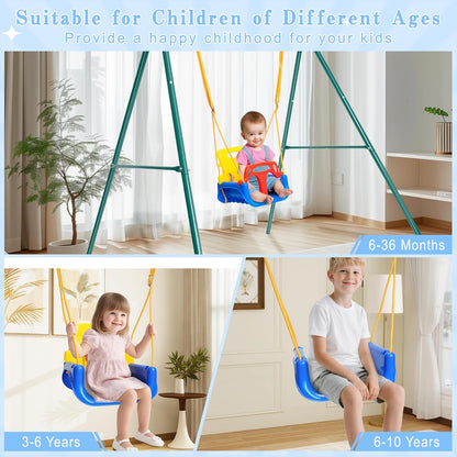 3-in-1 Toddler Swing Set – Indoor/Outdoor Baby Swing with Metal Frame