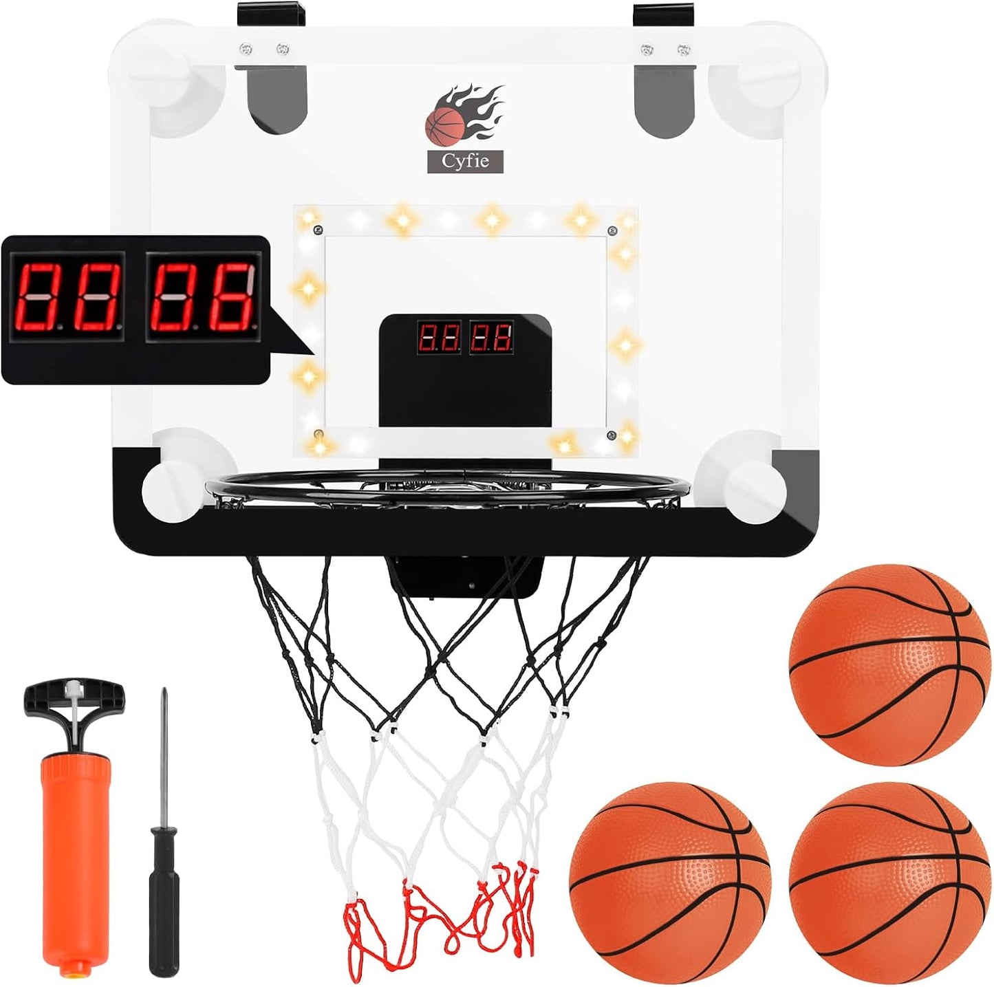 LED Mini Basketball Hoop with Electronic Scoreboard – Over-the-Door & Suction Cup Indoor Set for Kids