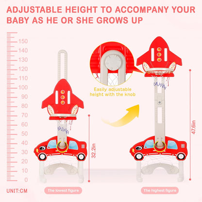 4-in-1 Kids Basketball Hoop Set with Football, Golf & Ring Toss – Adjustable Toddler Sports Center for Indoor & Outdoor Play