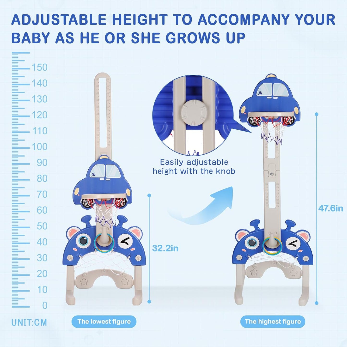 4-in-1 Kids Basketball Hoop Set – Adjustable Height, Football, Golf & Ring Toss