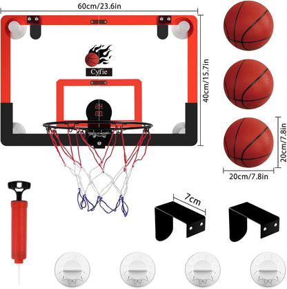 2026 Upgraded 24" x 16" Basketball Hoop – Suction Cup/Over-the-Door with Enhanced Suction Power, Electronic Scoreboard & 3 Balls