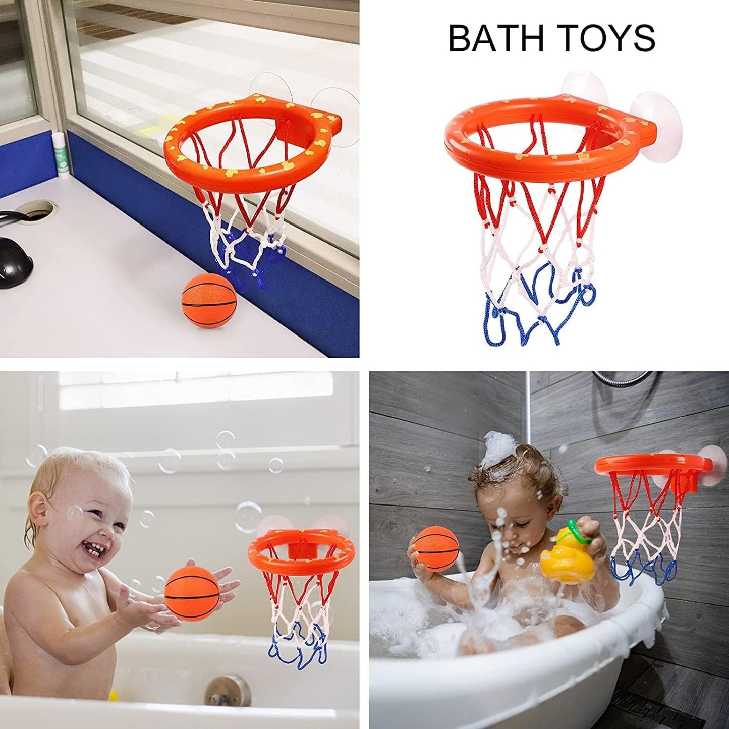 Bathtub Basketball Hoop – Suction Cup Toy with 4 Balls for Kids 3-8