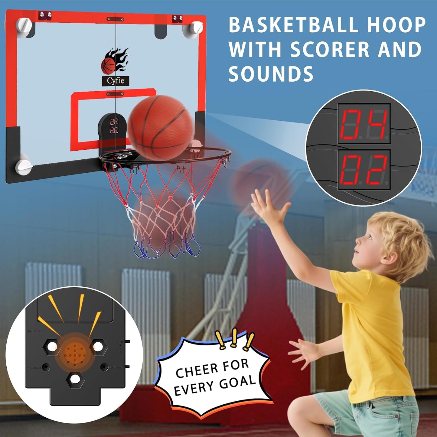 2026 Upgraded 24" x 16" Basketball Hoop – Suction Cup/Over-the-Door with Enhanced Suction Power, Electronic Scoreboard & 3 Balls