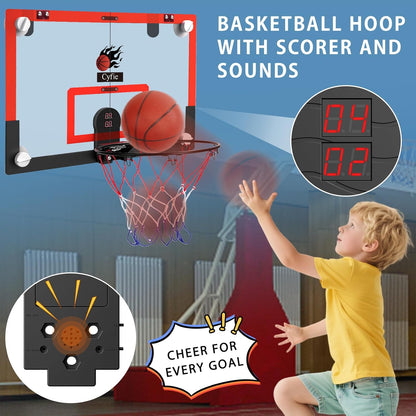2026 Upgraded 24" x 16" Basketball Hoop – Suction Cup/Over-the-Door with Enhanced Suction Power, Electronic Scoreboard & 3 Balls