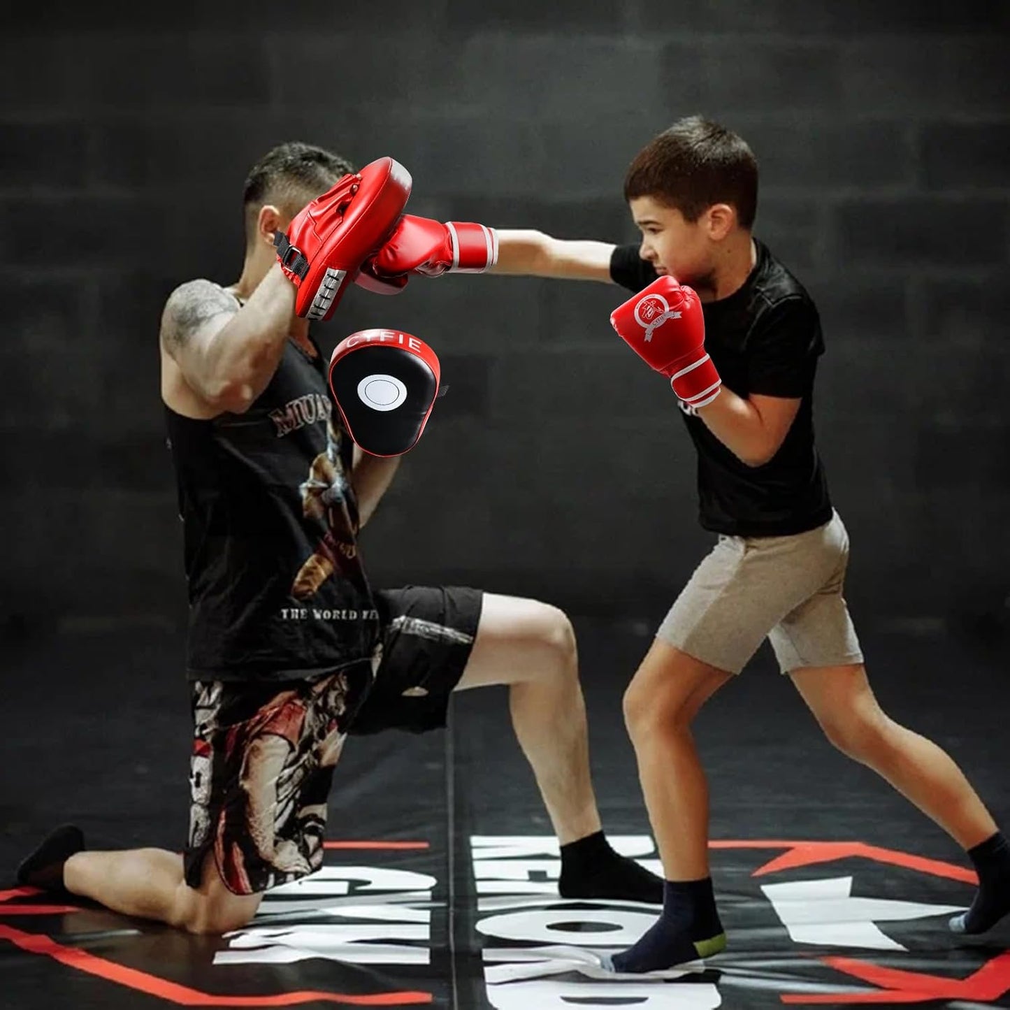 2-in-1 Kickboxing Gloves & Punching Mitts – For Kids & Adults, MMA, Karate, Muay Thai