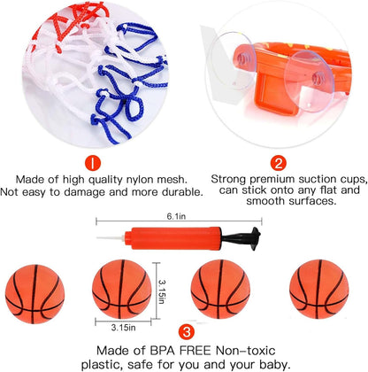 Bathtub Basketball Hoop – Suction Cup Toy with 4 Balls for Kids 3-8