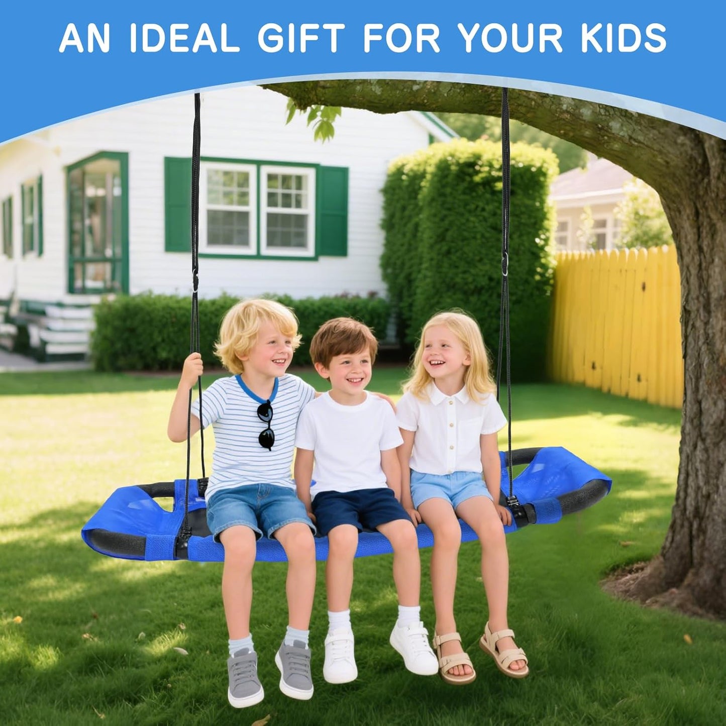 38" Rectangle Tree Swing – Indoor/Outdoor Swing for Kids, Adjustable Ropes