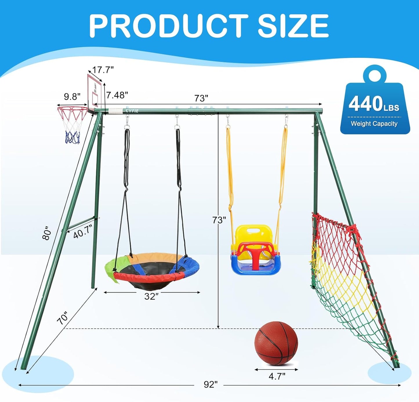 7-in-1 Kids Swing Set for Backyard & Playground
