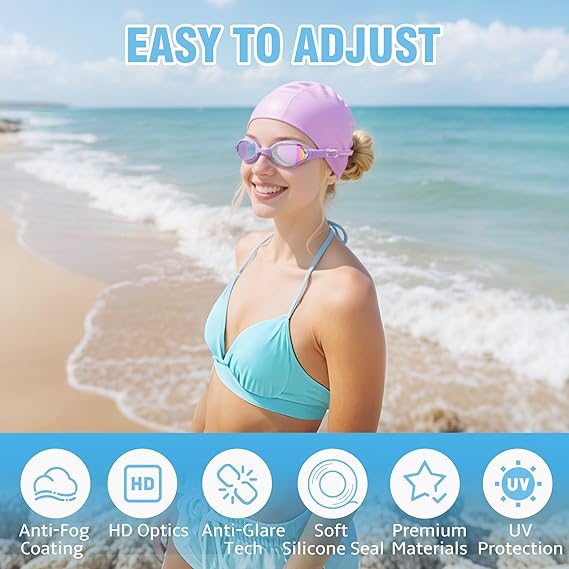 Swim Goggles – Anti-Fog, Leak-Proof with Nose Clip, Earplugs, Cap & Case