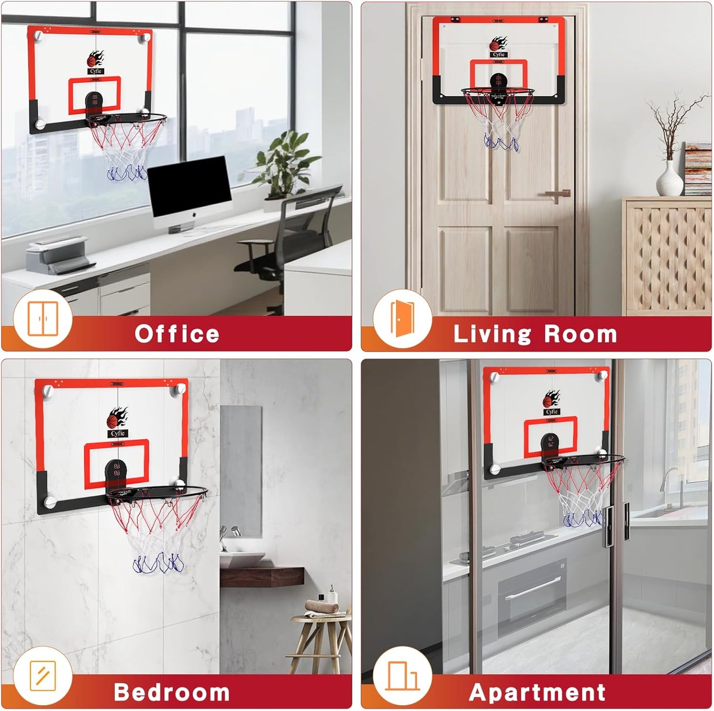 2026 Upgraded 24" x 16" Basketball Hoop – Suction Cup/Over-the-Door with Enhanced Suction Power, Electronic Scoreboard & 3 Balls