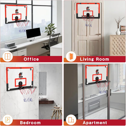 2026 Upgraded 24" x 16" Basketball Hoop – Suction Cup/Over-the-Door with Enhanced Suction Power, Electronic Scoreboard & 3 Balls