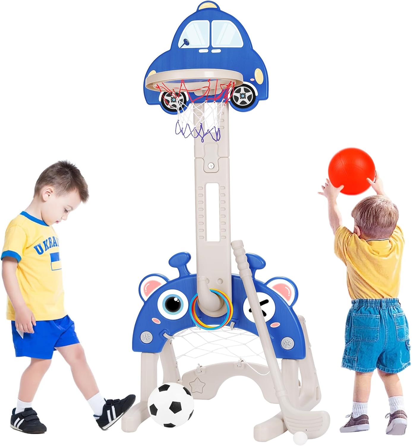 4-in-1 Kids Basketball Hoop Set – Adjustable Height, Football, Golf & Ring Toss