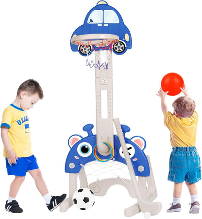 4-in-1 Kids Basketball Hoop Set – Adjustable Height, Football, Golf & Ring Toss