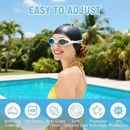 Unisex Swim Goggles Set – Anti-Fog, Leak-Proof with Nose Clip, Earplugs, Cap & Case