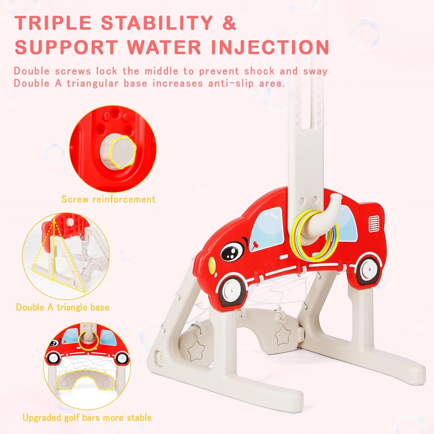 4-in-1 Kids Basketball Hoop Set with Football, Golf & Ring Toss – Adjustable Toddler Sports Center for Indoor & Outdoor Play